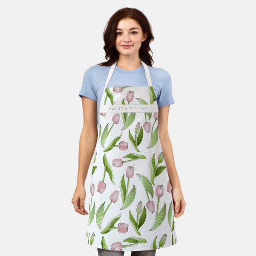 Personalized Modern Pink Tulip Apron