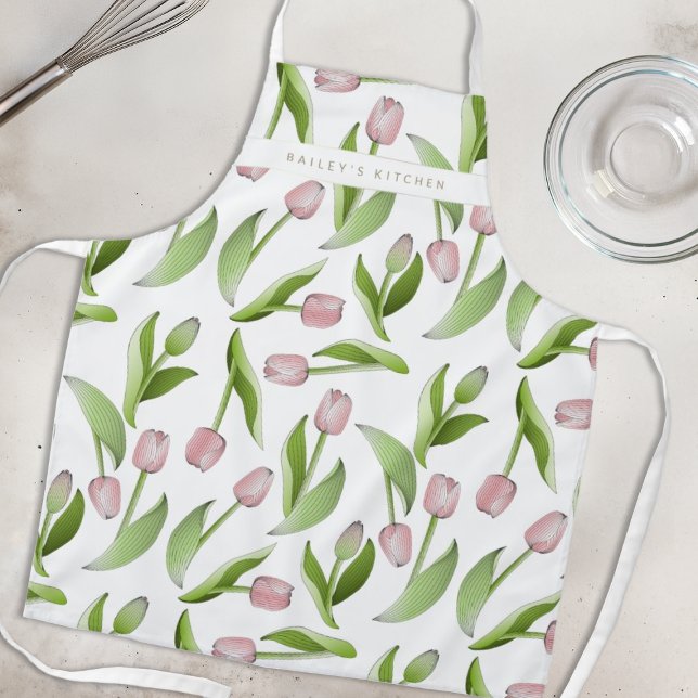 Personalized Modern Pink Tulip Apron (Creator Uploaded)