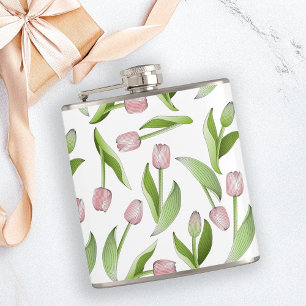 Personalized Modern Pink Tulip Flask