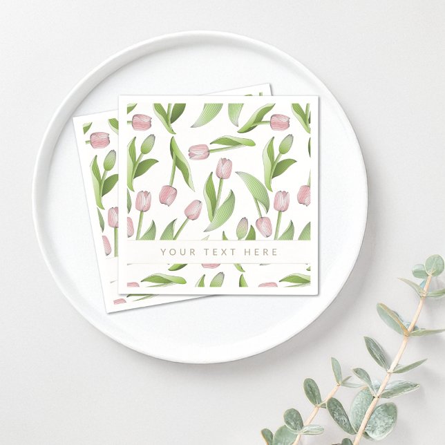 Personalized Modern Pink Tulip Paper Napkins (Creator Uploaded)
