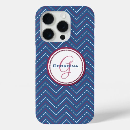 Personalized Modern Pink White Blue Chevron Zigzag iPhone 15 Pro Case