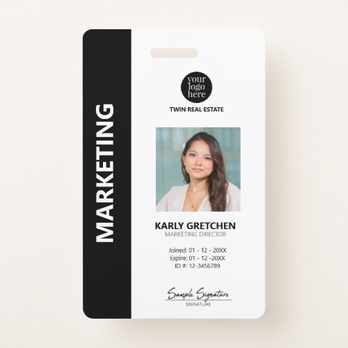 Personalized Modern Professional Employee ID Black Badge