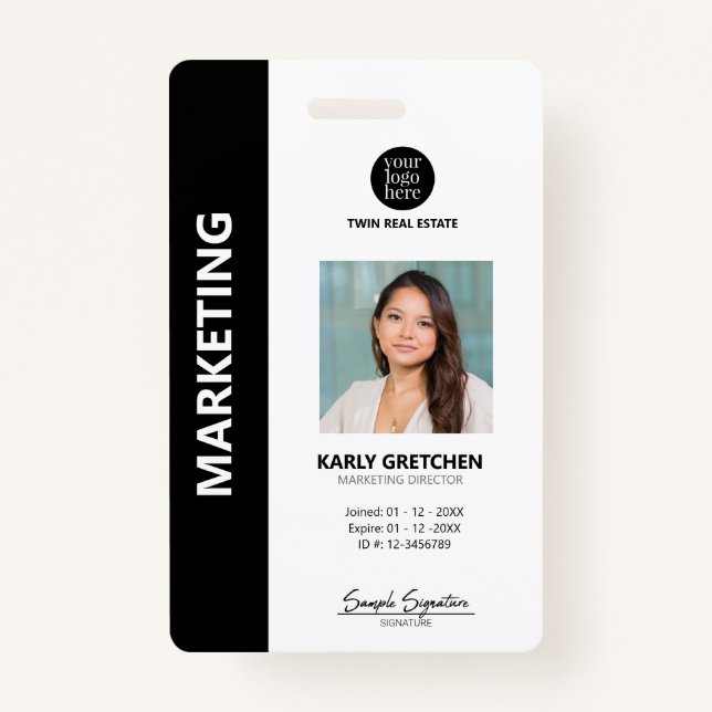 Personalized Modern Professional Employee ID Black Badge (Front)