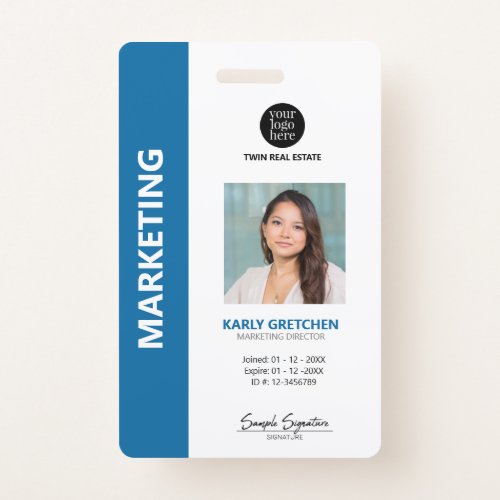 Personalized Modern Professional Employee ID Blue  Badge