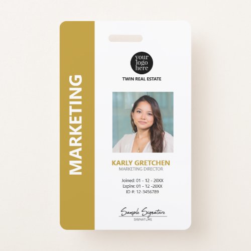 Personalized Modern Professional Employee ID Gold Badge