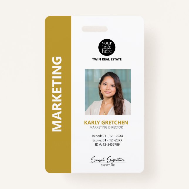 Personalized Modern Professional Employee ID Gold Badge (Front)