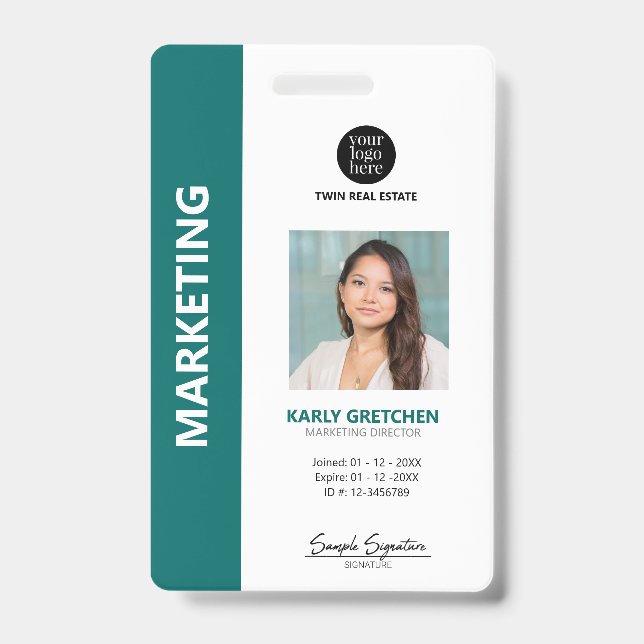 Personalized Modern Professional Employee ID Green Badge (Front)