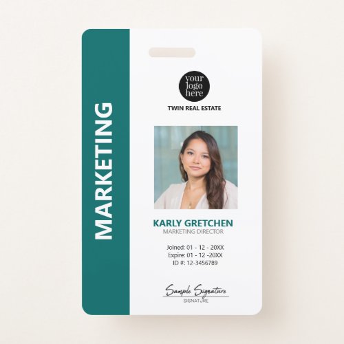 Personalized Modern Professional Employee ID Green Badge