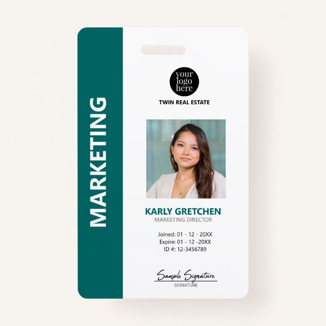 Personalized Modern Professional Employee ID Green Badge (Front)
