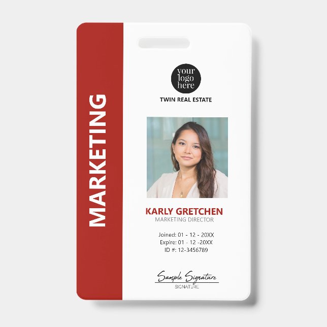 Personalized Modern Professional Employee ID Red Badge (Front)