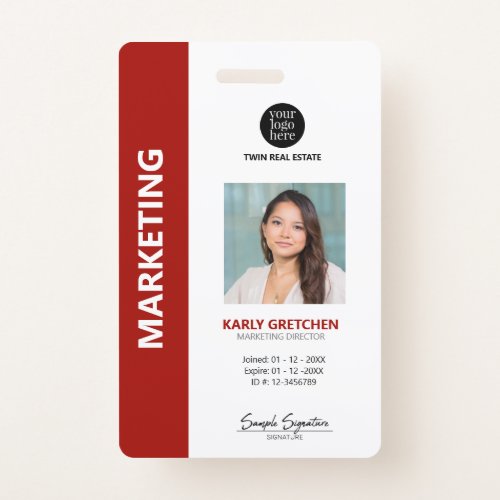 Personalized Modern Professional Employee ID Red Badge
