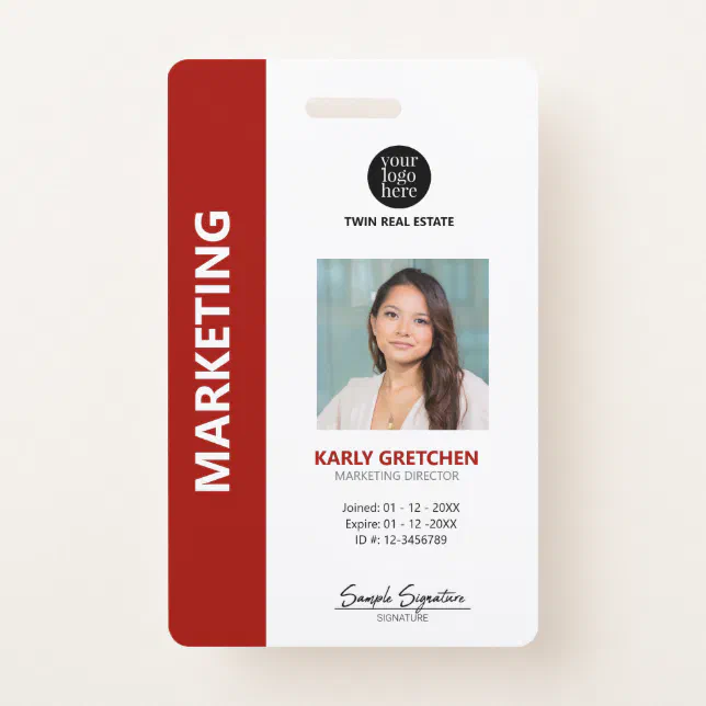 Personalized Modern Professional Employee ID Red Badge | Zazzle