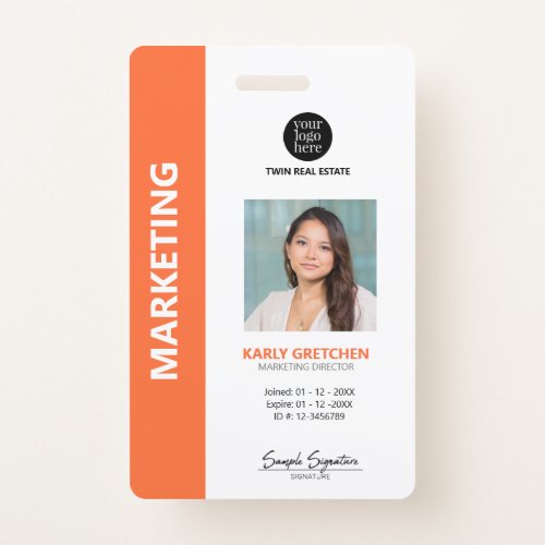 Personalized Modern Professional Employee Orange Badge