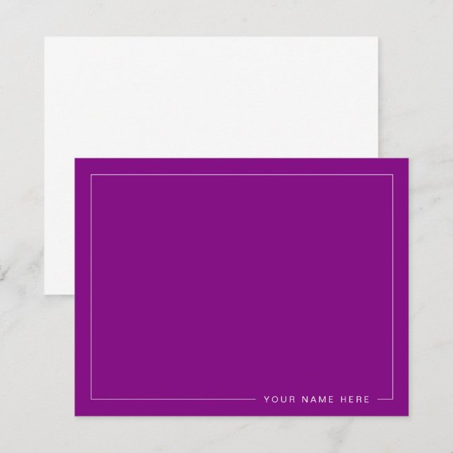 Personalized Modern Purple Flat Note Card (Front/Back)