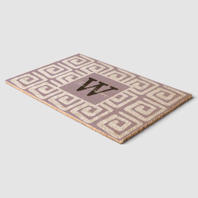 Personalized modern purple Greek pattern Fiber Doormat (Corner)