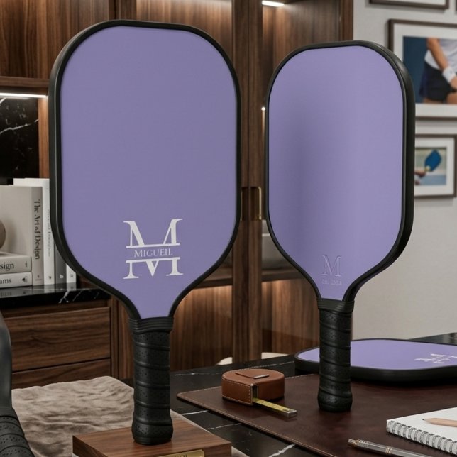 Personalized Modern Purple Monogram and Name Pickleball Paddle (Creator Uploaded)