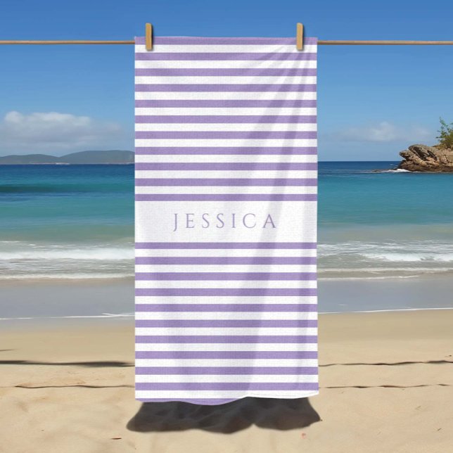 Personalized Modern Purple Striped Pattern Beach Towel (Personalized Modern Purple Striped Pattern Beach Towel)