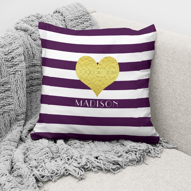 Personalized Modern Purple Stripes Pattern Throw Pillow (Creator Uploaded)