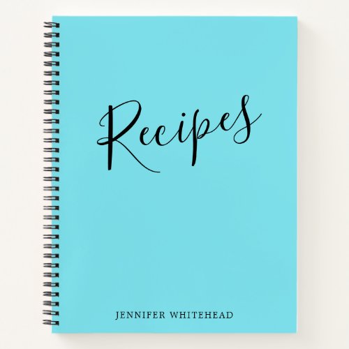 Personalized Modern Recipe Journal Aqua