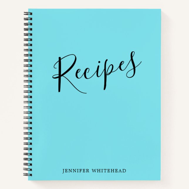 Personalized Modern Recipe Journal Aqua (Front)