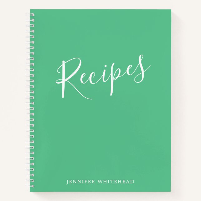 Personalized Modern Recipe Journal Green (Front)