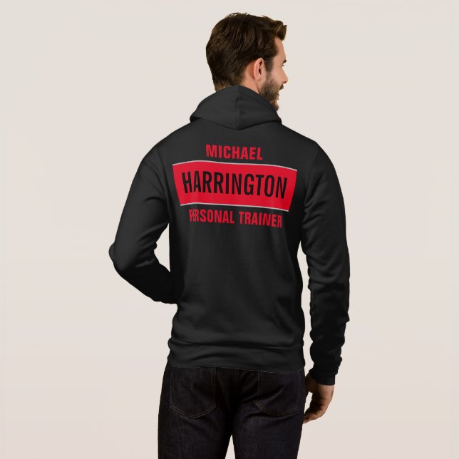 Personalized Modern Red and Black Personal Trainer Hoodie (Back Full)