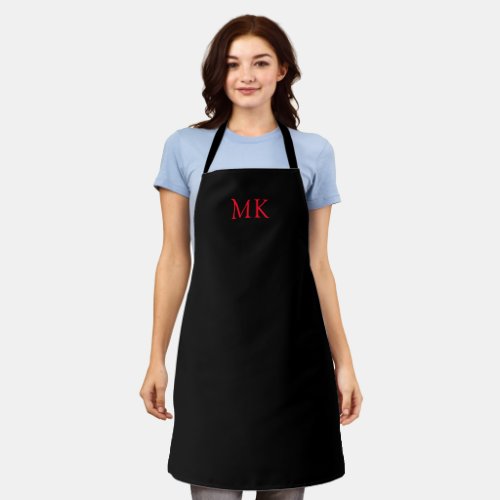 Personalized Modern Red Black Monogram Initials Apron