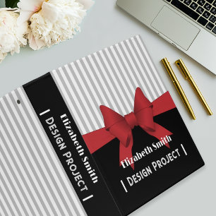 Personalized Modern Red Bow Ribbon Striped 3 Ring Binder