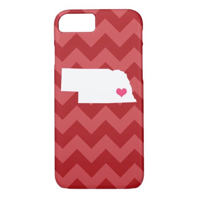 Personalized Modern Red Chevron Nebraska Heart Case-Mate iPhone Case (Back)