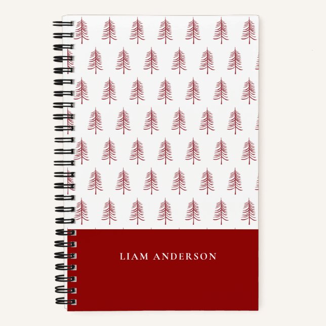 Personalized Modern Red Christmas Tree Pattern Notebook (Front)
