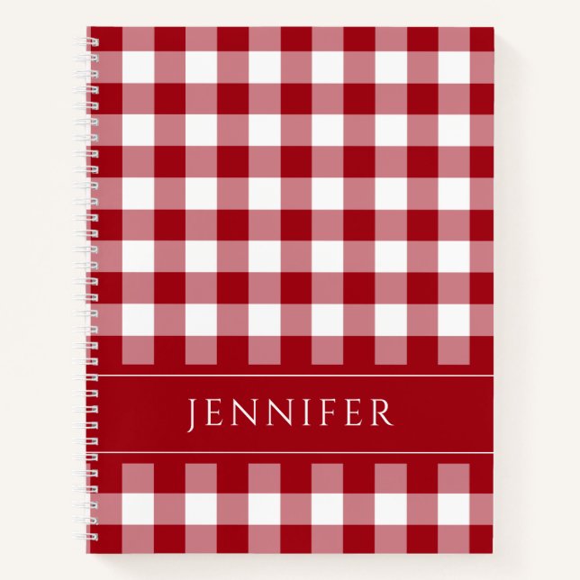 Personalized Modern Red GIngham Notebook (Front)
