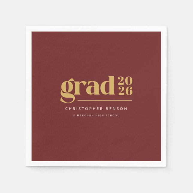 Personalized Modern Red Gold 2026 Graduation Napkins (Front)