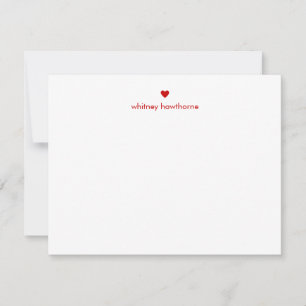 Personalized Modern Red Heart Note Card