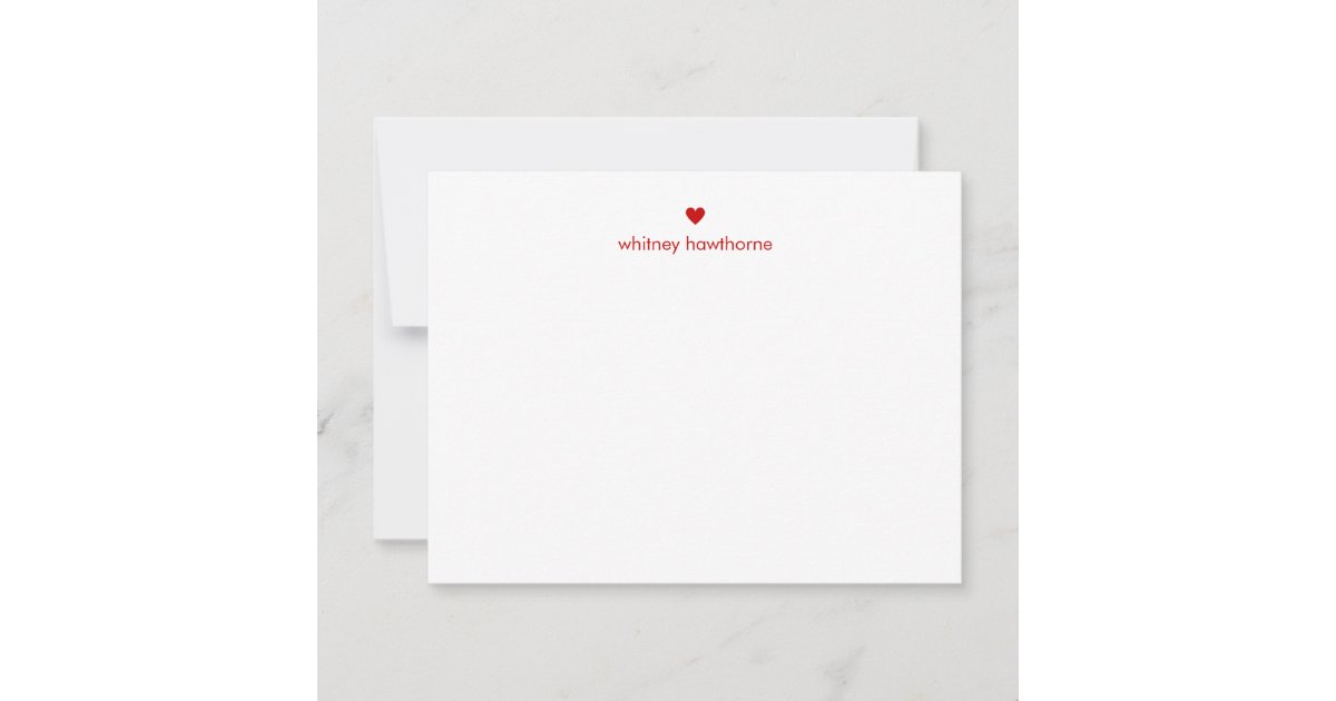 Red Heart Note Card Personalized Modern Red Heart Note Card | Zazzle