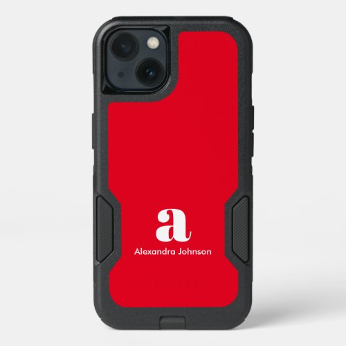 Personalized Modern Red Monogram Minimal Name iPhone 13 Case