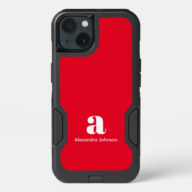 Personalized Modern Red Monogram Minimal Name Otterbox iPhone Case (Back)