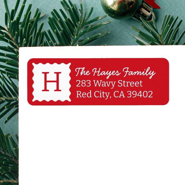 Personalized Modern Red Monogram Return Address Label (Creator Uploaded)