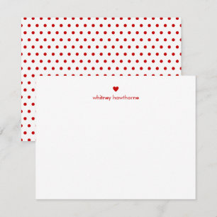 Personalized Modern Red Polka Dots & Heart Note Card