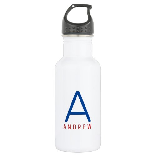 Personalized Modern Red White Blue Name Initial Stainless Steel Water Bottle