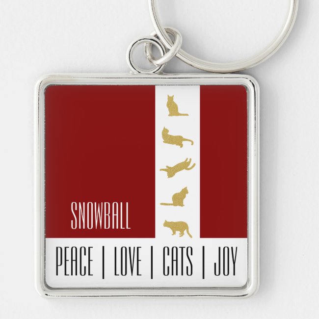 Personalized Modern Red White Gold Christmas Cat
