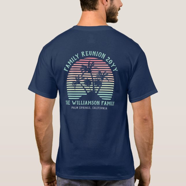 Personalized Modern Retro Family Reunion Tropical T-Shirt (Back)