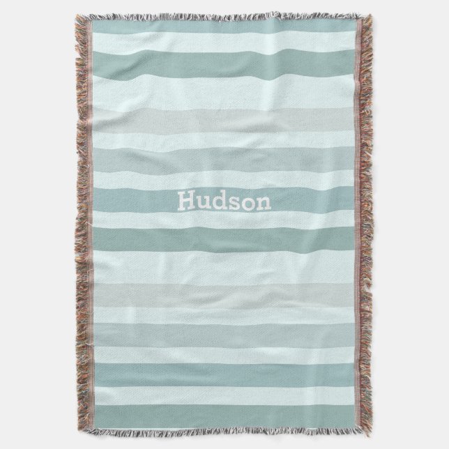 Personalized Modern Robin's Egg Striped Throw Blanket (Front Vertical)