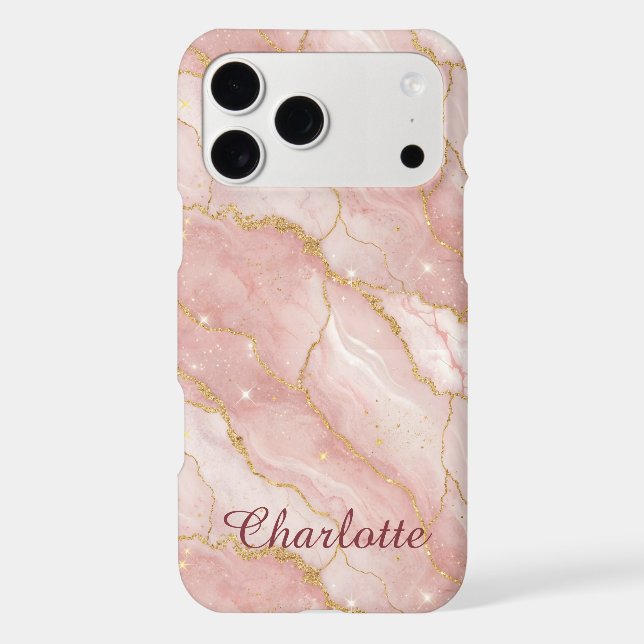 Personalized Modern Rose Quartz Marble Gold Case-Mate iPhone Case (Back)