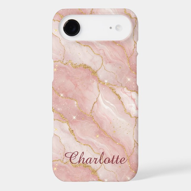 Personalized Modern Rose Quartz Marble Gold Case-Mate iPhone Case (Back)