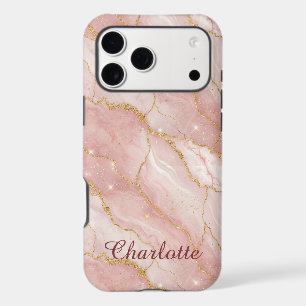 Personalized Modern Rose Quartz Marble Gold iPhone 17 Pro Max Case
