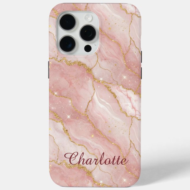 Personalized Modern Rose Quartz Marble Gold Case-Mate iPhone Case (Back)