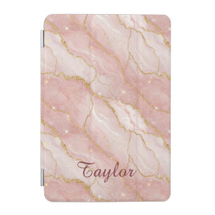 Personalized Modern Rose Quartz Marble Gold Glitte iPad Mini Cover