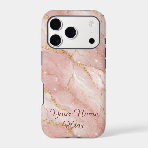 Personalized Modern Rose Quartz Marble Gold iPhone 17 Pro Case