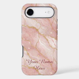 Personalized Modern Rose Quartz Marble Gold iPhone 17 Air Case