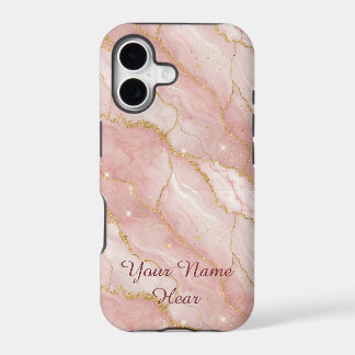 Personalized Modern Rose Quartz Marble Gold iPhone 17 Case